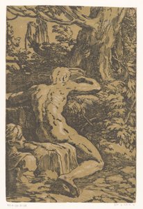 hombre desnudo en un paisaje de Antonio da Trento