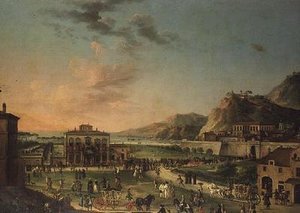 Un panorama caprichoso del viaje de Carlos III Rey de las Dos Sicilias, desde su villa en Portici hasta el Palazzo Farnese en Roma