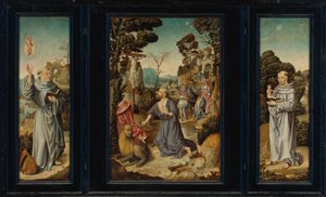 Un tríptico: Escenas de la vida de San Jerónimo, San Antonio de Padua y San Bernardo de Claraval de Antwerp School c. 1525 3