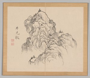 Álbum doble de estudios de paisajes después de Ikeno Taiga, Volumen 1 hoja 16, siglo XVIII de Aoki Shukuya