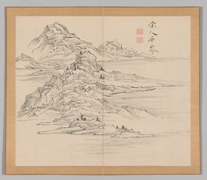 Álbum doble de estudios de paisajes después de Ikeno Taiga, Volumen 1 hoja 35, siglo XVIII de Aoki Shukuya