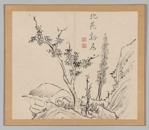 Álbum doble de estudios de paisajes después de Ikeno Taiga, Volumen 2 hoja 13, siglo XVIII de Aoki Shukuya