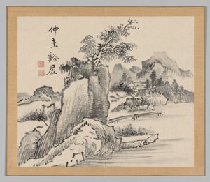 Álbum Doble de Estudios de Paisaje después de Ikeno Taiga, Volumen 2 hoja 14, siglo XVIII de Aoki Shukuya