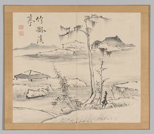 Álbum doble de estudios de paisajes después de Ikeno Taiga, Volumen 2 hoja 24, siglo XVIII de Aoki Shukuya