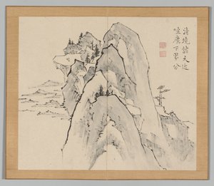 Álbum doble de estudios de paisajes después de Ikeno Taiga, Volumen 2 hoja 33, siglo XVIII de Aoki Shukuya