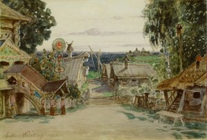 Berendeyevka. Diseño de escenario para la ópera La doncella de nieve de N. Rimsky-Korsakov, 1895 de Apollinari Mikhailovich Vasnetsov