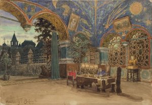 Comedor del Príncipe Vasily Golitsyn. Diseño escénico para la ópera Khovanshchina de M. Musorgsky, 1897