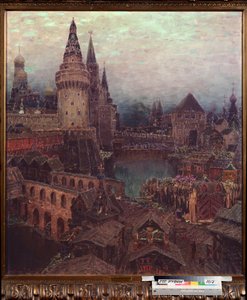 Moscú en el siglo XVII, Amanecer en la Puerta de la Resurrección - Pintura de Appolinari Mikhaylovich Vasnetsov (1856-1933), óleo sobre lienzo de Apollinari Mikhailovich Vasnetsov