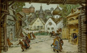 Diseño de escenario para la ópera El Oprichnik El Guardia de Pyotr Tchaikovsky, 1911 de Apollinari Mikhailovich Vasnetsov