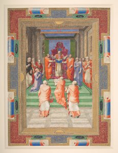 Una ceremonia papal, Pablo IV de pie frente al trono papal, Add. MS 35254 Q, c.1555-59 (vitela)