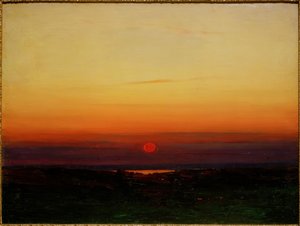 Puesta de sol sobre la estepa en la orilla de un lago de Archip Iwanowitsch Kuindschi