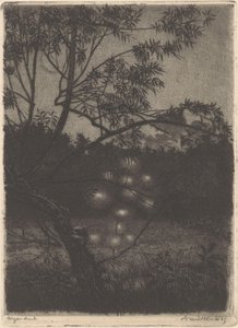 Jardín con árbol luminoso