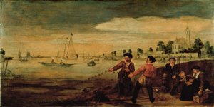 Pescadores en la orilla del Amstel, cerca del Pauwentuin, Ámsterdam de Arent Arentsz