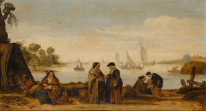 Paisaje fluvial con mujeres palmeras de Arent Arentsz