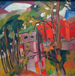 Paisaje con casa roja