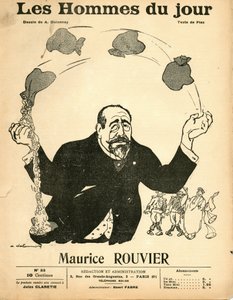 Portada de Les Hommes du jour, circa 1906 - Ilustración de Aristide Delannoy (1874-1911): Plata - Rouvier Maurice (1842-1911) - Malabarismo de Aristide Delannoy