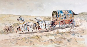 Carruaje de damas tirado por caballos del siglo XIII, 1886