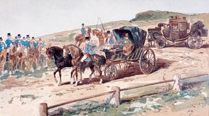 Un postillón montado en un caballo de carruaje, siglo XIX, 1886