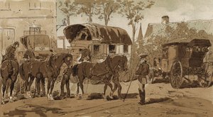 Coche de correos, coche del servicio de mensajería real holandés y carruaje, Países Bajos, siglo XIX de Armand Jean Heins