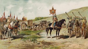 Carro de guerra y sopladores de lituus, época de las Cruzadas, siglo XI de Armand Jean Heins