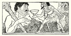 Ulises ofreciendo una copa de vino al gigante Polifemo (lito) de Armand Joseph Bonamy