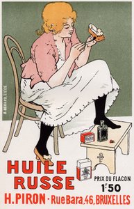 Estilo de vida. Moda. Aceite ruso, reparación de zapatos. Póster de Armand Rassenfosse, Bélgica, c.1895 de Armand Rassenfosse