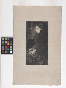 Femme Assise Avec Chapeau À Plumes (Mujer sentada con sombrero de plumas) (aguafuerte, punta seca y punteado)
