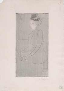 Femme assise avec chapeau a plumes (Mujer sentada con sombrero de plumas) c.1893 (aguafuerte) de Armand Séguin