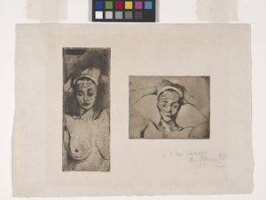 Nue Avec Les Mains Derrierre La Tête, Verticale (Desnuda con las manos detrás de la cabeza, vertical) (imagen de la izquierda); Nue Avec Les Mains Derrieres La Tête, Horizontale (Desnuda con las manos detrás de la cabeza, horizontal) (imagen de la derecha) de Armand Séguin