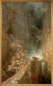 Ein Drache in einer Felsenschlucht - Un dragón en un desfiladero rocoso ... (pintura sobre lienzo) de Arnold Böcklin
