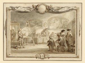 Visita de pinturas en el gremio de San Lucas de Dordrecht de Arnold Houbraken