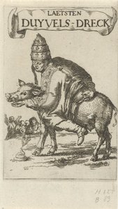 Pausa en un cerdo Página de título para: J. Lydius, Laetsten duyvels-dreck, 1687 de Arnold Houbraken