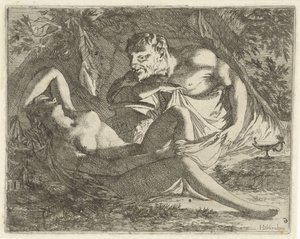 Ninfa dormida observada por un sátiro Teatro de imágenes de pecado abierto al servicio de pintores, porta imágenes, etc. (título de la serie)