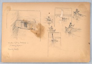 Boceto de Personas Remando y Ventana de Arnold William Brunner
