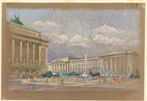 Estudio para el propuesto Centro de Música y Artes, Nueva York, NY de Arnold William Brunner