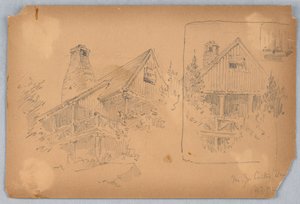 Dos bocetos de cabaña de Arnold William Brunner