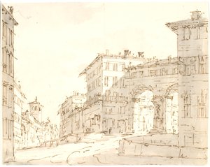 Calle italiana con iglesia a la izquierda y portal a la derecha de Aron Wallick