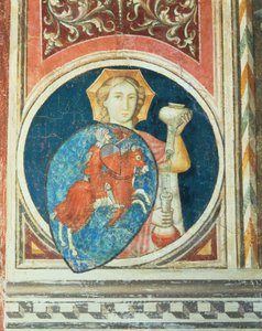 Figura alegórica de la Templanza, una de varias representaciones de las Virtudes enmarcando la Justicia Militante del Salone del Consiglio de Arrigo di Niccolo