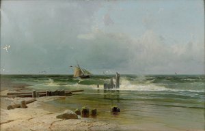 Un barco de vela en la playa, 1891 de Arseniy Ivanovich Meshchersky