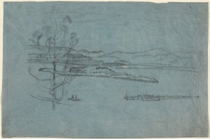 paisaje con muelle y dos barcos