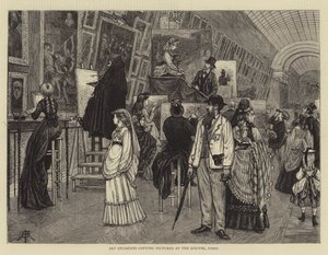 Estudiantes de arte copiando cuadros en el Louvre, París