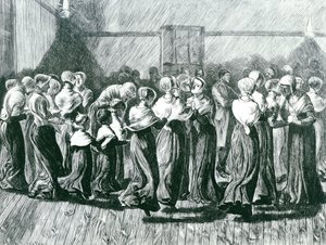 Shakers en una Reunión: la Danza Religiosa, ilustración de The Graphic, publicado el 14 de mayo de 1870