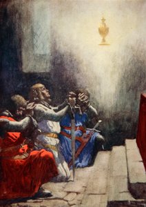 Sólo Galahad podía ver la belleza perfecta del Santo Grial, c.1925 (litografía en color)