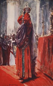 Llegó al altar donde yacía la corona: levantándola la colocó sobre su cabeza, ilustración de "A History of Germany" de H.E. Marshall de Arthur C. (after) Michael