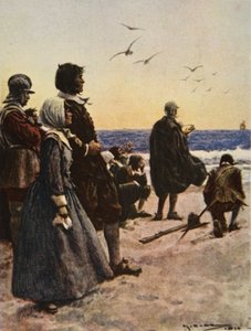 La salida del Mayflower, ilustración de "This Country of Ours, The Story of the United States" de H.E. Marshall