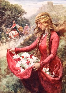 Las rosas de Santa Isabel (litografía en color)