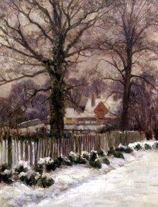 A Snow-Covered Lane, Radlett, Hertfordshire (óleo sobre lienzo) de Arthur Claude Cooke
