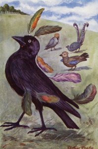 Fábulas de Esopo: El grajo vano (litografía en color) de Arthur Claude Cooke