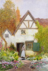 Alimentar al gato (acuarela) de Arthur Claude Strachan
