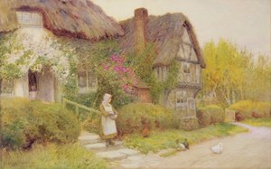 Alimentando a las gallinas de Arthur Claude Strachan